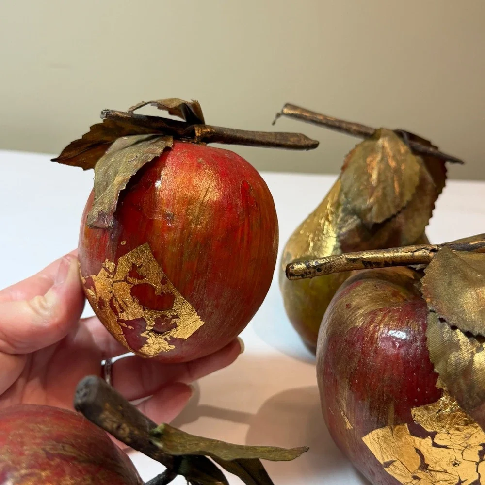 Set of 4 Gold Leaf Decorative Faux Fruit‎ Centerpiece Decor